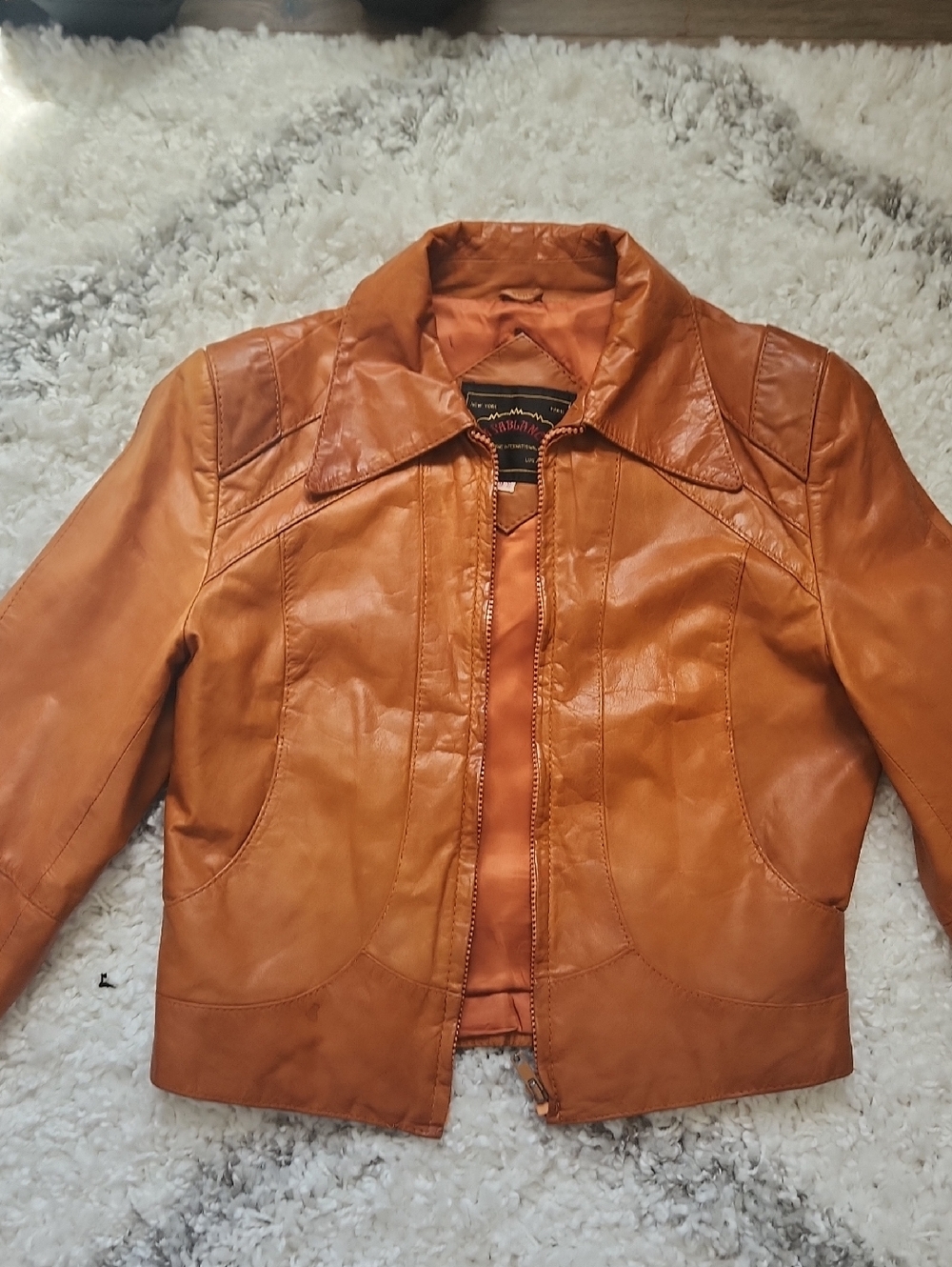 Vintage Casablanca Tan Leather Jacket XS Womens Zip Front 70's Vibe Cropped